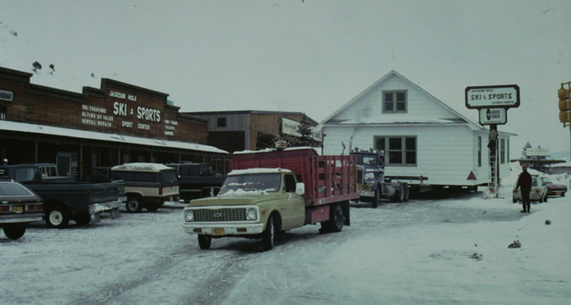 The 1913 building came off its foundation one last time and was given to the Jackson Hole Baptist Church, who took it out to East Broadway by the hospital. The fellowship hall was built on the ground it left.